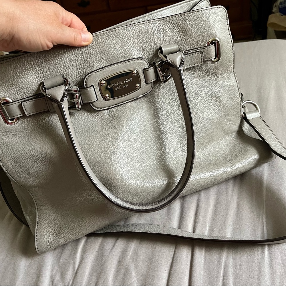 Michael Kors Saffiano Leather Hamilton East West Satchel, Ash Grey - Picture 6 of 14